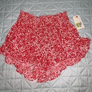 Billabong Red & White Floral Ruffle Shorts
